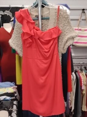 Gianni Bini Coral One-Shoulder Ruffle Dress